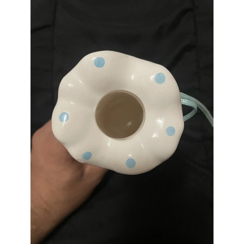 Vintage 1983 Sweet Me American Greeting White‎ Ceramic Bud Vase Blue Polka Dots